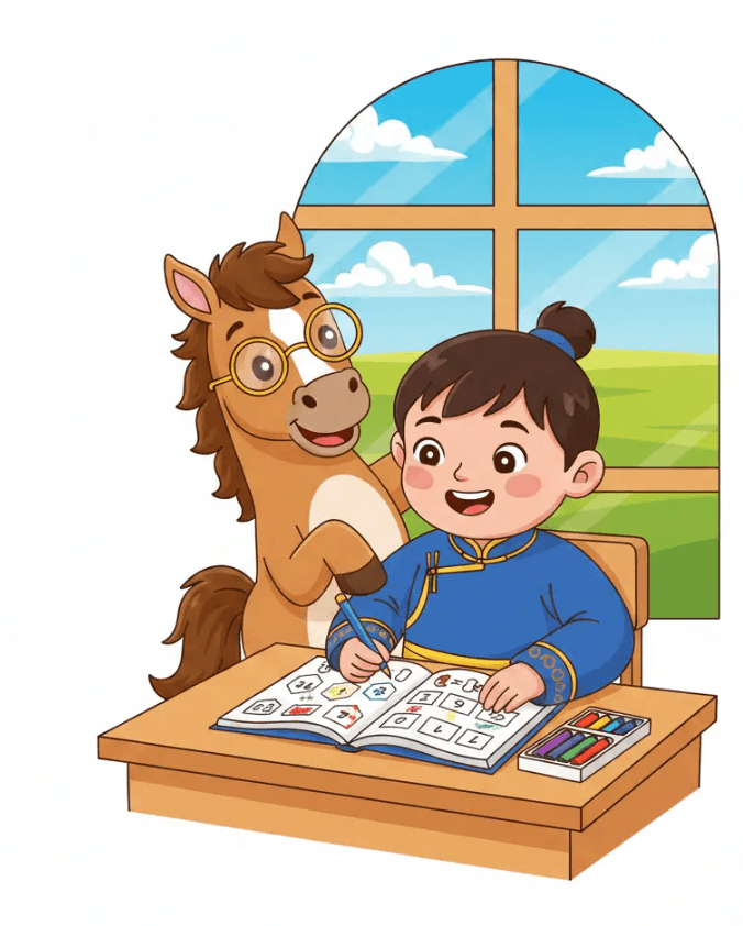 Хүүхэд математик будаж суралцаж байгаа зураглал